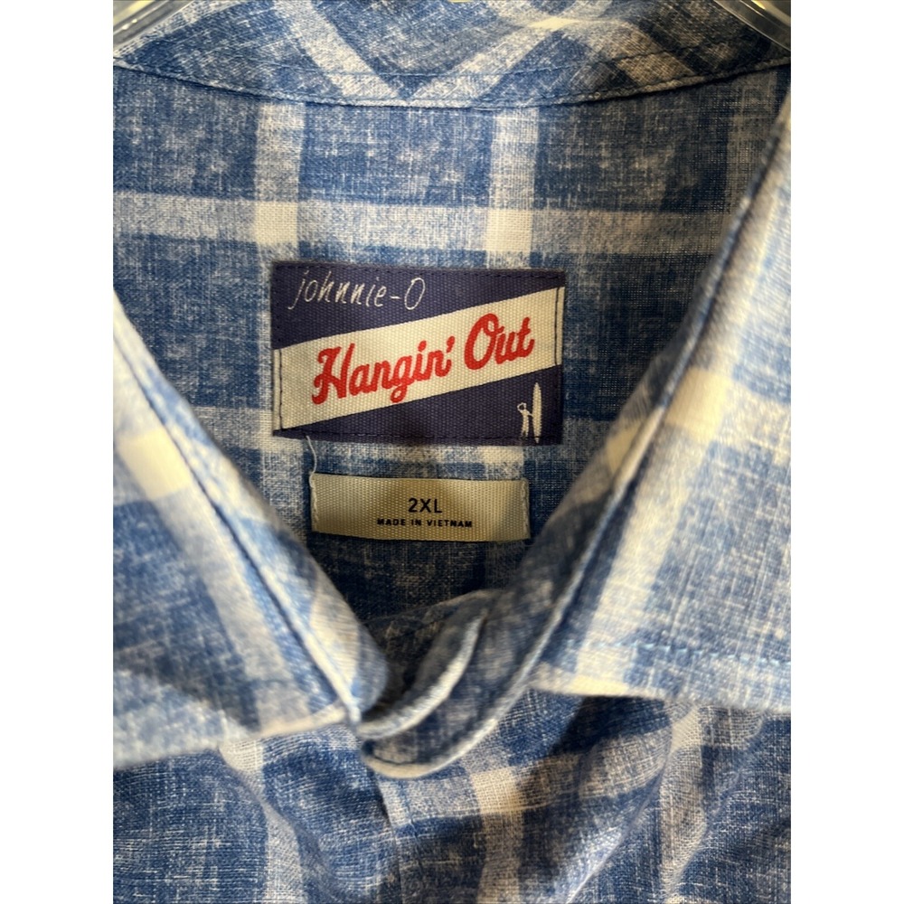 Johnnie-O Hangin Out Blue 100% Cotton Button Up Summer‎ Shirt Men's Size 2XL - Picture 2 of 11